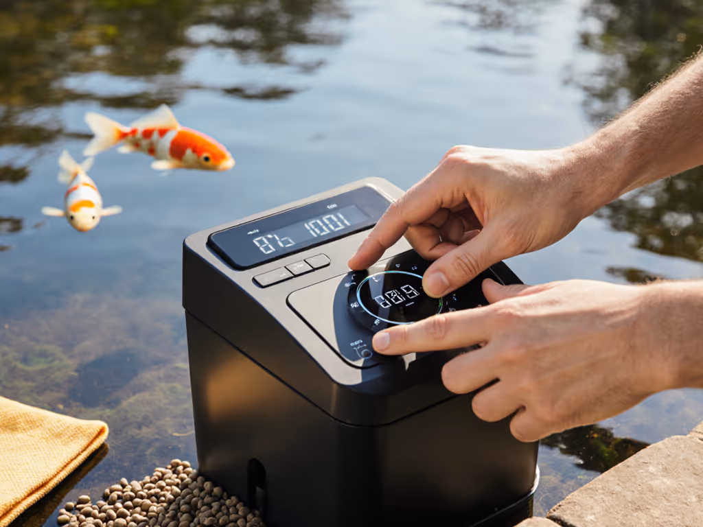 hand-adjusting-pond-feeder-timing